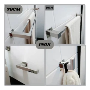 Kit Acessórios Toalheiro Duplo 70cm Inox 304 - 4 Peças