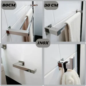 Kit Acessórios Toalheiro Duplo 80cm Inox 304 - 4 Peças